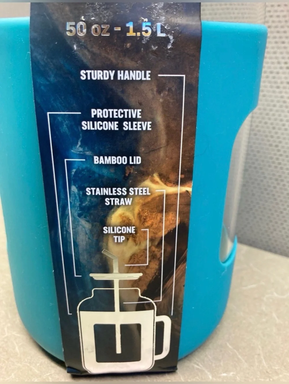 Hydragear Glass Tumbler with Bamboo Lid in Teal—50 oz
